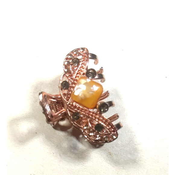 Hair Barrette Claw Clip Rose Gold Color Rhinestone Pearlized Stone? - Picture 5 of 7